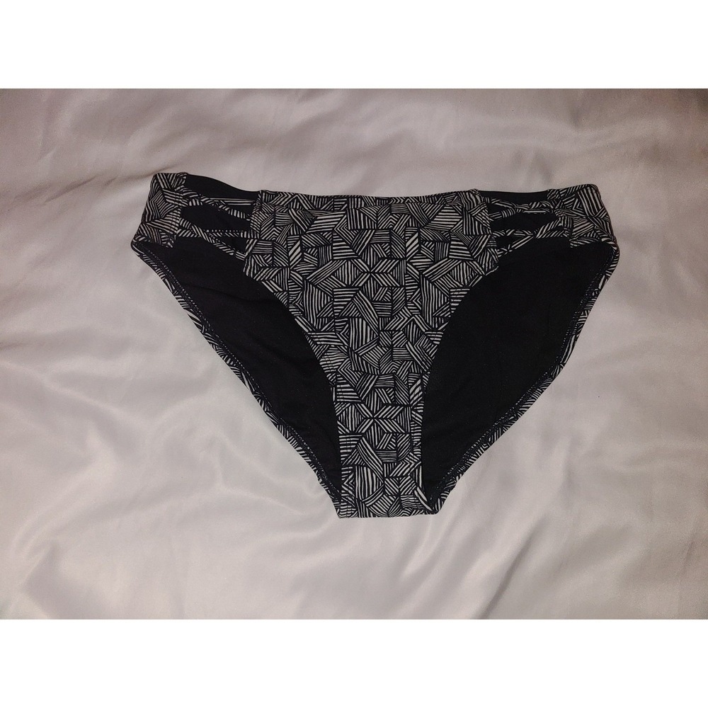 Athleta Black White Geometric Print Swimsuit Bikini Bottoms Size M - Picture 12 of 16